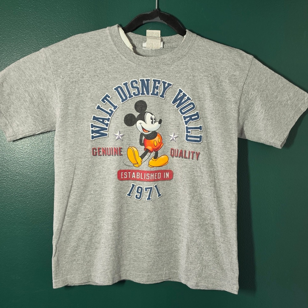 Walt Disney World Mickey Mouse Gray Graphic T-Shirt Mens Size M 1971 Est